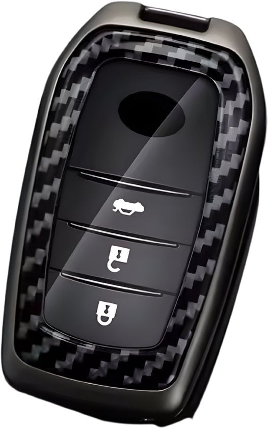 Carbon Look Harde Sleutelcover - Sleutelhoesje Geschikt voor Toyota Yaris Cross / Hilux / Innova / Fortuner / Camry / Land Cruiser 200 / Land Cruiser 300 / Prado / Crown / TLK 200 - Zwart - Key Cover - Auto Accessoires