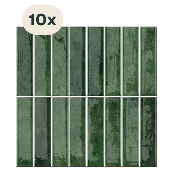 Solusia Zelfklevende Plaktegels - Donkergroen – 10 Hoogwaardige Plaktegels voor Wand – Waterdichte Wandpanelen voor Keuken, Badkamer en Toilet – 30 x 30 cm – Makkelijk aan te brengen - Tegeltjes Tegelstickers Groen