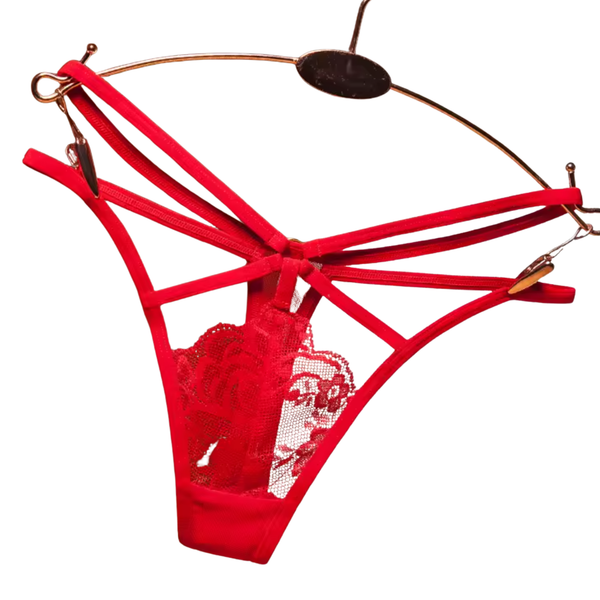 Sexy Kanten String – Rood - Open Design met Bandjes - Comfortabel, Ademend, Sexy en Zacht Dames Ondergoed - One Size - Perfecte Pasvorm