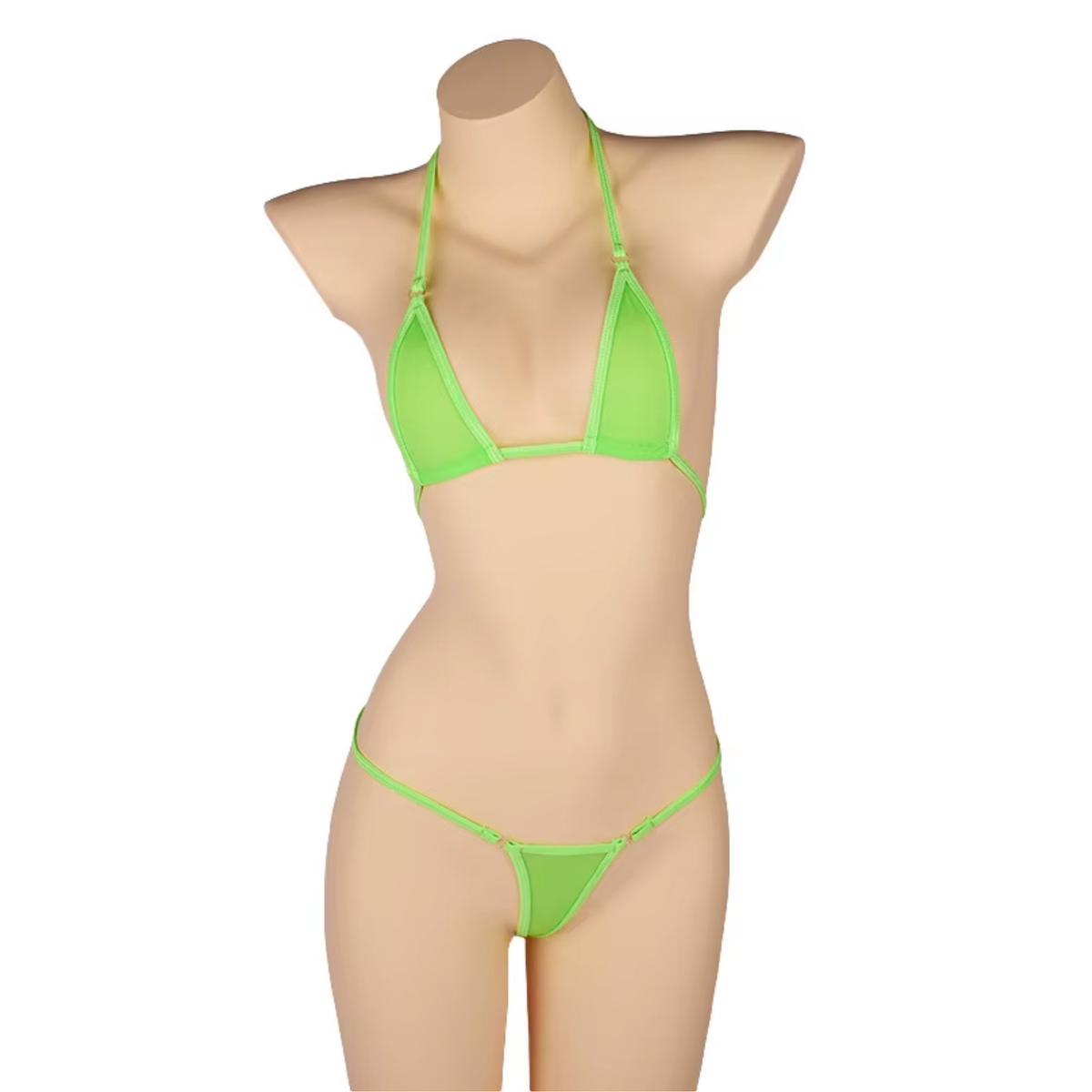 Sexy Dames Bikini Set – Groen - Mini Lingerie Set Tweedelig Neongroen - Halter Top Zonder Beugel - Micro T String - Met Verstelbare Bandjes & Stretch - Ondergoed Voor Vrouwen - One Size