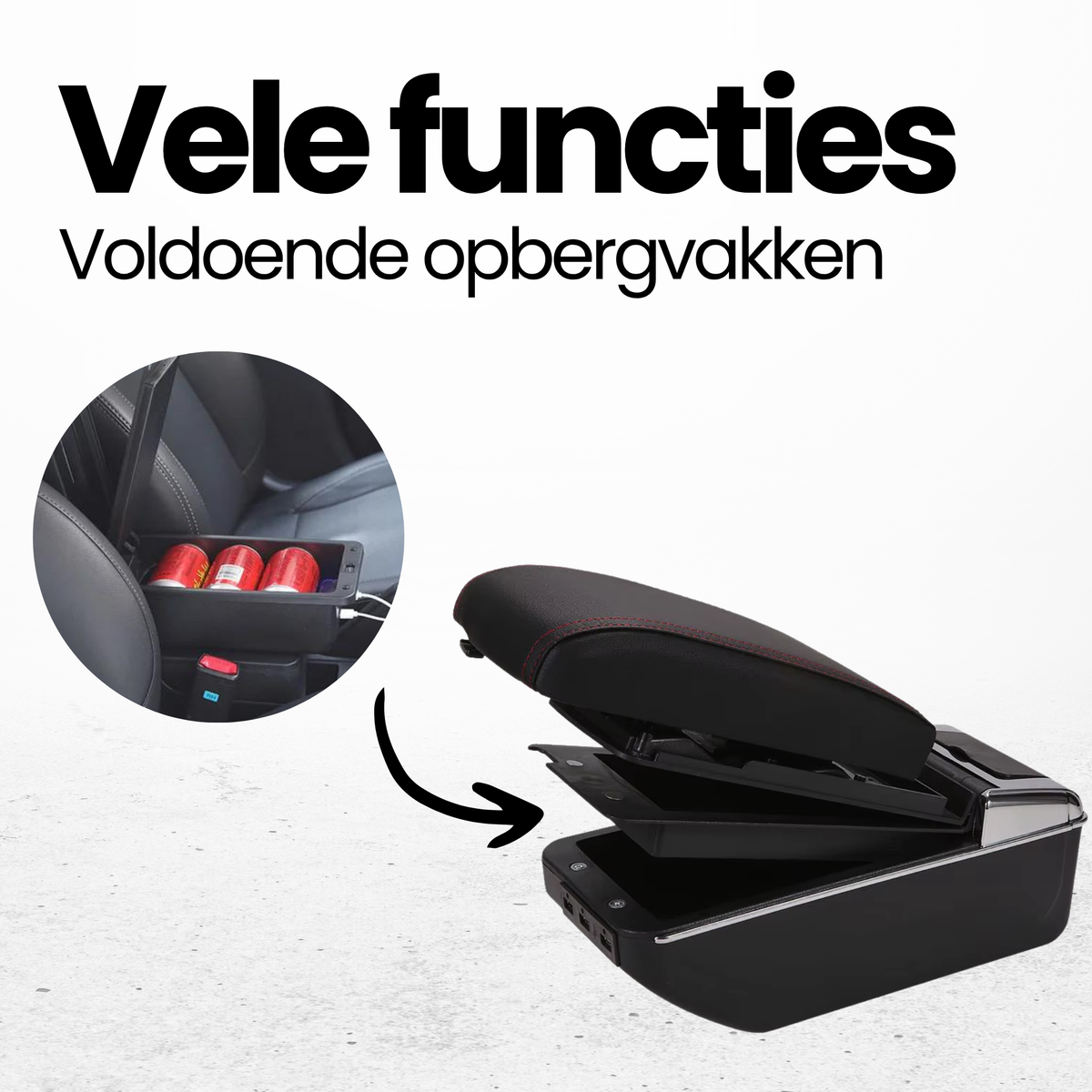 Multifunctionele Armsteun - Geschikt voor Opel Corsa D 2008 - 2020 - 1 USBC & 2 USB Aansluitingen - Opbergvakken - Armleuning - Middenconsole - Bekerhouder