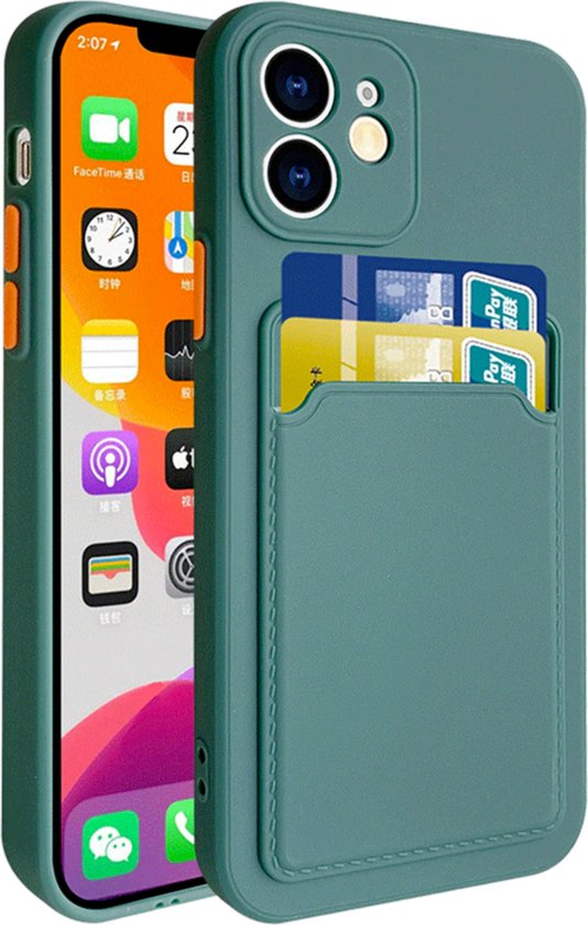 Stevig TPU Hoesje - Geschikt voor Apple iPhone 11 - Met Kaarthouder - Groen - Shockproof Case met Pasjeshouder - TPU Hoes Met Vakje Voor Pasje - Card Case Back Cover