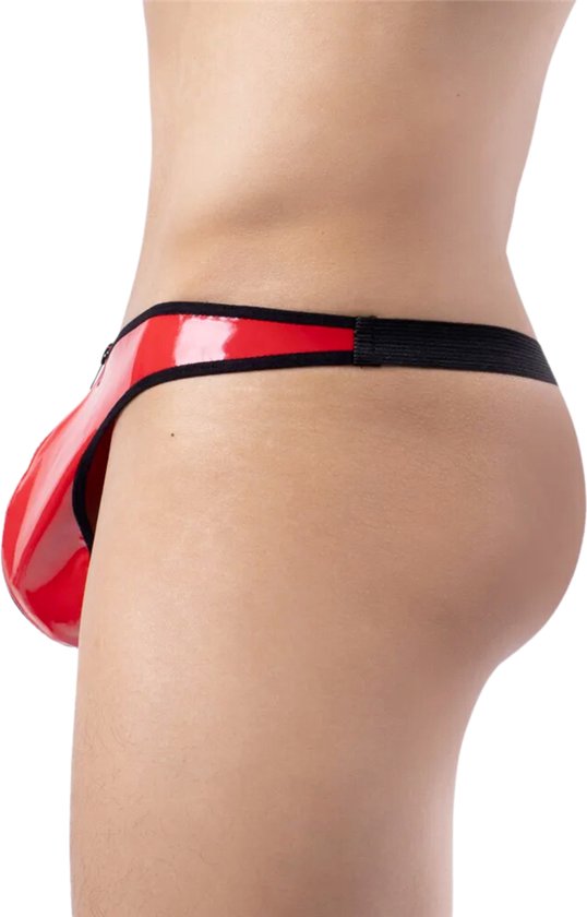 Heren Slip met Rits - Latex Look - Rood - Sexy Mannen String - Ondergoed Maat M