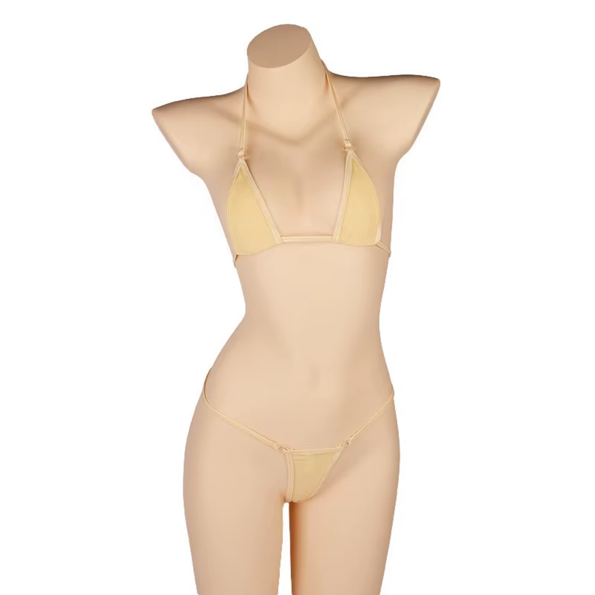 Sexy Dames Bikini Set – Beige - Mini Lingerie Set Tweedelig Nude - Halter Top Zonder Beugel - Micro T String - Met Verstelbare Bandjes & Stretch - Ondergoed Voor Vrouwen - One Size