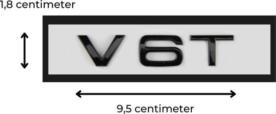 Auto Embleem V6T - Glossy Zwart - Zelfklevende Badge - V6 Logo - universeel/alle automerken - Auto Accessoires