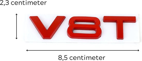 Auto Embleem V8T - Glossy Rood - Zelfklevende Badge - V8 Logo - universeel/alle automerken - Auto Accessoires