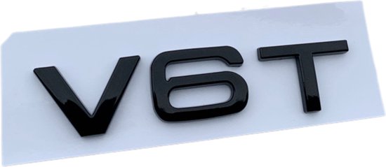 Auto Embleem V6T - Glossy Zwart - Zelfklevende Badge - V6 Logo - universeel/alle automerken - Auto Accessoires