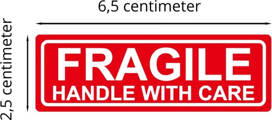 100 Stuks - FRAGILE Handle With Care Stickers - Breekbaar Stickers - Voor Pakketen, Verhuizen en Transport - Waarschuwing Etiketten
