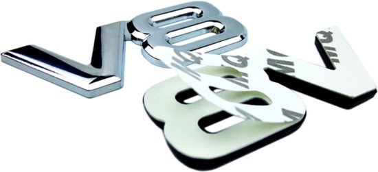 Auto Embleem V8 Zilver Chroom - Zelfklevende Badge - V8 Embleem - universeel/alle automerken -  voor Achterklep - Auto Accessoires