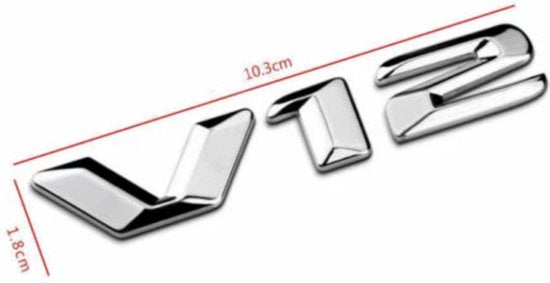 Auto Embleem V12 Zilver Chroom - Zelfklevende Badge - V12 Embleem - universeel/alle automerken -  voor Achterklep - Auto Accessoires