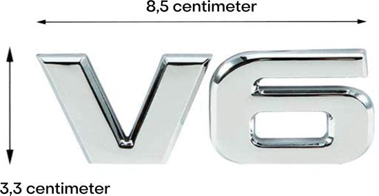 Auto Embleem V6 Zilver Chroom - Aluminium - Zelfklevende Badge - V6 Embleem - universeel/alle automerken -  voor Achterklep - Auto Accessoires