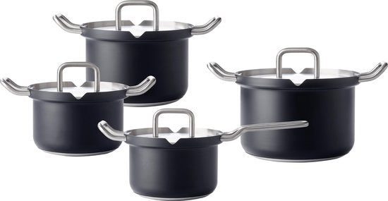 BK Q-linair Master Black kookpannenset - 4-delig - veilig afgietsysteem - inc. RVS deksel - inductie