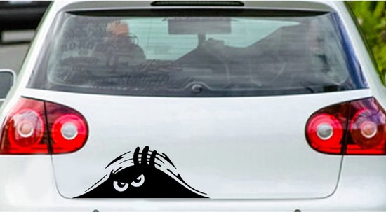 Autosticker - Boos Poppetje Cartoon - Grappige Auto Sticker Zwart - Hoogwaardig Vinyl - Autostickers Wrap Folie - universeel/alle automerken