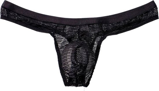 Heren Slip Kant - String Model - Doorzichtig Zwart - Sexy Transparant Design - Mannen String - Ondergoed Maat M