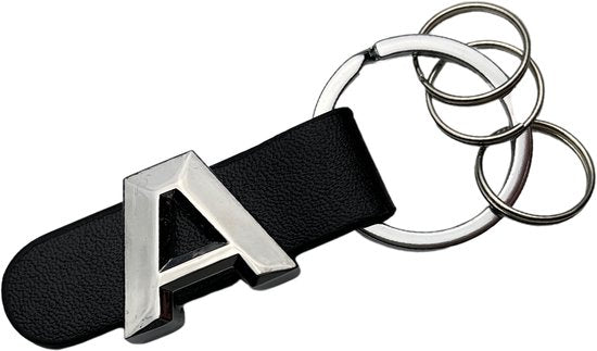 A Sleutelhanger - Past bij Alle Automerken / Universeel - Zilver & Zwart Leer - Keychain Sleutel Hanger Cadeau - Letter A - Auto Accessoires