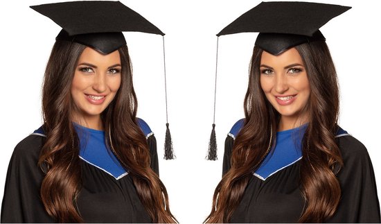 [EOL] 2x stuks afstudeer hoeden/mutsen geslaagd zwart voor volwassenen - Examen diploma uitreiking feestartikelen