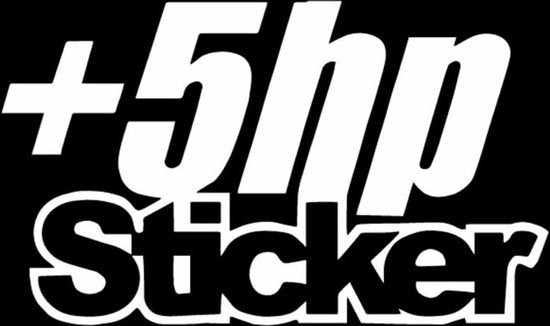 '+5 HP Sticker - Autosticker - Grappige Auto Sticker Wit - Hoogwaardig Vinyl - Autostickers Wrap Folie - Geschikt voor Alle Automerken / Universeel