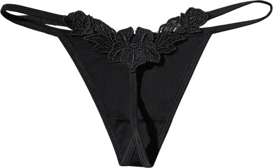 Dames String Zwart - Luxe Design met Kant - Dames Lingerie / Ondergoed - Maat S