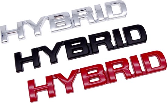 Auto Embleem Hybrid - Zilver Chroom - Zelfklevende Badge - Hybrid Embleem - universeel/alle automerken - voor Achterklep - Kunststof - Auto Accessoires