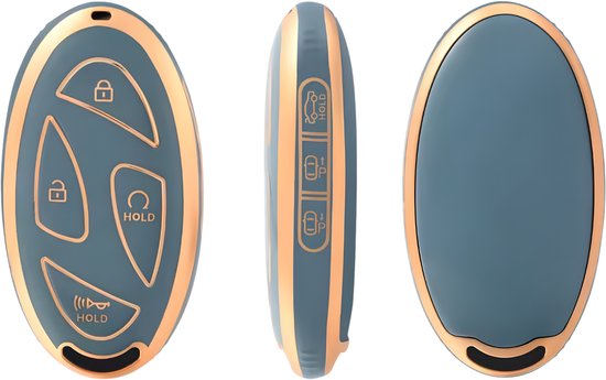 Zachte TPU Sleutelcover - Sleutelhoesje Geschikt voor Hyundai IONIQ 6 / Grand Prix / GN7 / Kona 5- Goud met Blauw - Key Cover - Auto Accessoires