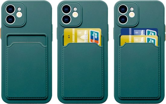 Stevig TPU Hoesje - Geschikt voor Apple iPhone 15  - Met Kaarthouder - Donkergroen - Shockproof Case met Pasjeshouder - TPU Hoes Met Vakje Voor Pasje - Card Case Back Cover