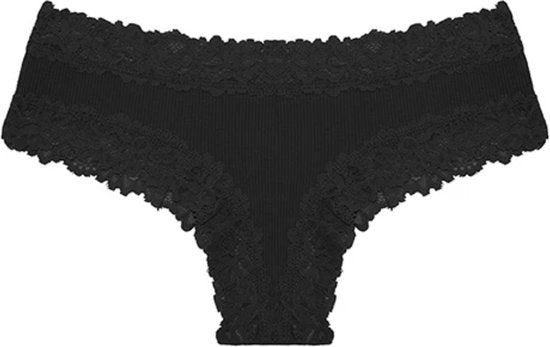 Sexy Dames Slip met Kant - Zwart - Onderbroek 95% Katoen - Dames Lingerie / Ondergoed - Brazilian String - Maat S