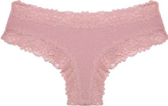 Sexy Dames Slip met Kant - Roze - Onderbroek 95% Katoen - Dames Lingerie / Ondergoed - Brazilian String - Maat XL