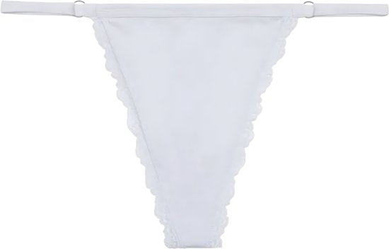 4 Pack - Sexy Wit Dames String - Katoen Ondergoed - Kant & Smalle Bandjes - Dames Lingerie / Onderbroek / Slip Set Wit - Maat L