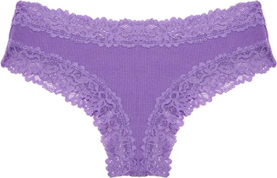 Sexy Dames Slip met Kant - Paars - Onderbroek 95% Katoen - Dames Lingerie / Ondergoed - Brazilian String - Maat M