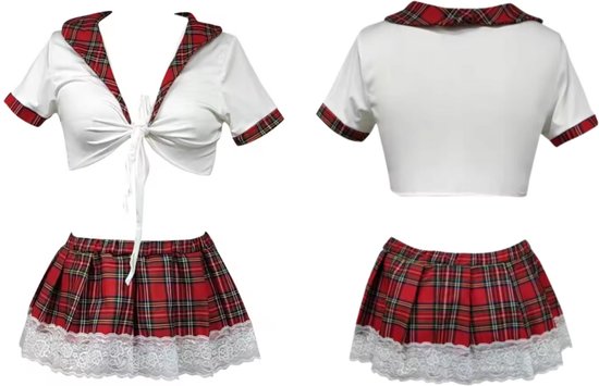Sexy Schoolmeisje Pakje - 2 Delige Set - Rok, Korte Top met Mouwen - Rollenspel Verkleden - Lingerie - Dames / Vrouwen Ondergoed - Maat L