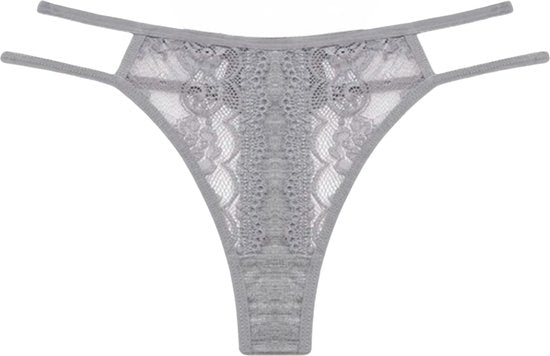 [EOL] Sexy Dames String met Kant - Grijs - Vrouwen Lingerie / Ondergoed - Maat XL