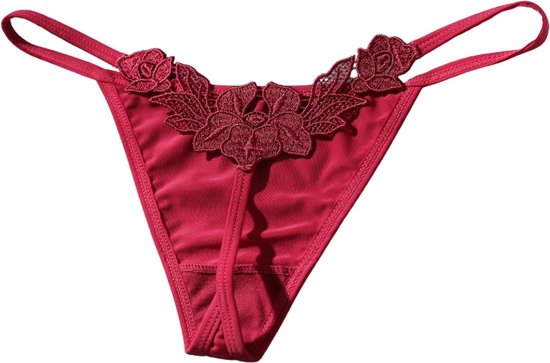Dames String Rood - Luxe Design met Kant - Dames Lingerie / Ondergoed - Maat L