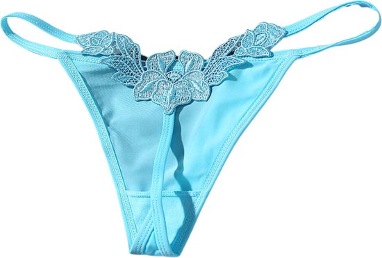 Dames String Blauw - Luxe Design met Kant - Dames Lingerie / Ondergoed - Maat XL