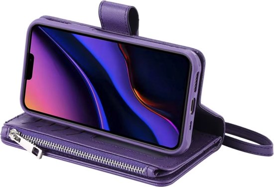 Portemonnee met Magnetisch Telefoonhoesje - Geschikt voor Samsung Galaxy A53 5G - Paars - Kunstleer - Schokbestendig - Verschillende vakjes - Met Ritssluiting - Met Draagkoord