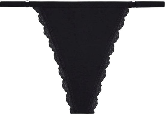 4 Pack - Sexy Zwarte Dames String - Katoen Ondergoed - Kant & Smalle Bandjes - Dames Lingerie / Onderbroek / Slip Set Zwart - Maat L