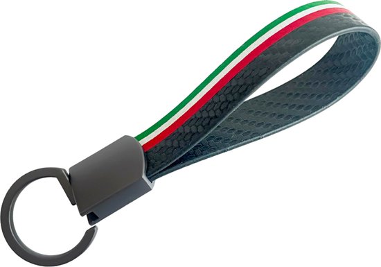 Carbon Look Auto Sleutelhanger - Italiaanse Vlag - Past bij Alle Automerken / Universeel - Keychain Sleutel Hanger Cadeau - Italië Auto Accessoires