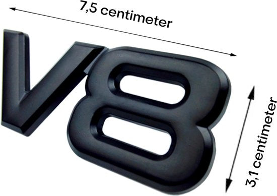 Auto Embleem V8 Zwart - Zelfklevende Badge - V8 Embleem - universeel/alle automerken - voor Achterklep - Auto Accessoires