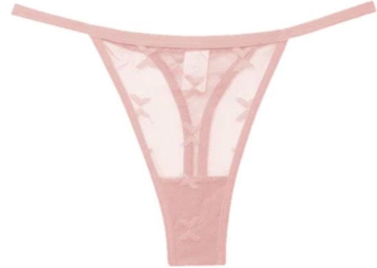 Luxe Dames String - Transparant - Lichtroze - Maat L