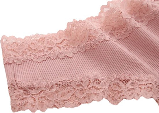 Sexy Dames Slip met Kant - Roze - Onderbroek 95% Katoen - Dames Lingerie / Ondergoed - Brazilian String - Maat S