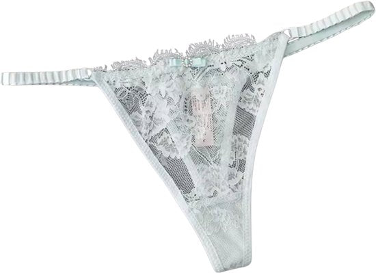 Sexy Kanten String – Mint Groen - Lingerie met Kant, Strikje en Steentje – Verleidelijk en Comfortabel Dames Ondergoed - Slip / Onderbroek Voor Vrouwen - One Size