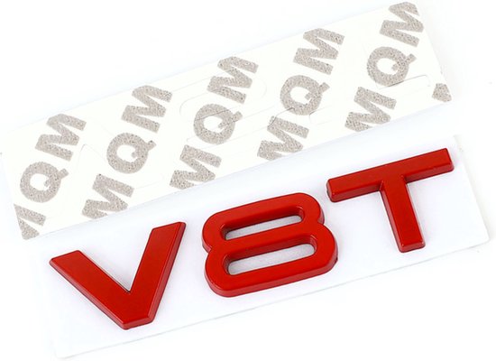 Auto Embleem V8T - Glossy Rood - Zelfklevende Badge - V8 Logo - universeel/alle automerken - Auto Accessoires