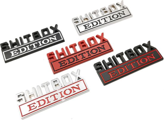 Auto Embleem Shitbox Edition - Zwart Rood - Zelfklevende Badge - Embleem - universeel/alle automerken - Logo - Auto Accessoires