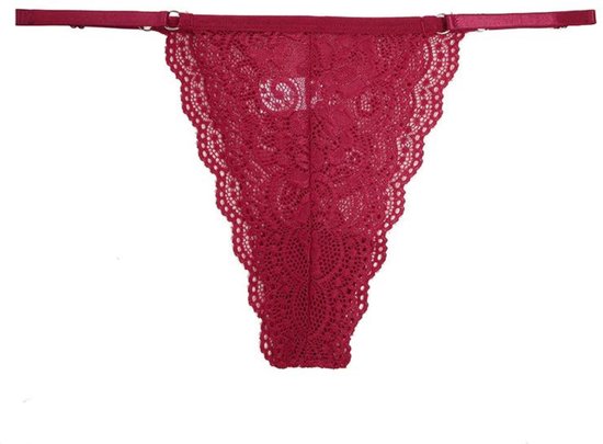 Luxe Dames String met Kant - 2 Stuks - Nude & Rood - Intieme Lingerie Dames / Ondergoed Set Vrouw - High Waist - Maat M