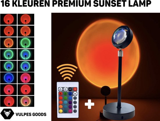 Sunset Lamp - 16 Kleuren - Sunset - PREMIUM - Met Afstandsbediening - Inclusief batterij - Nieuwe Premium Versie (2021) - Galaxy Projector - Lamp - Tafellamp - Wake Up Light - Led Lamp - Golden Hour Lamp - Sunset Projection Lamp - Zonsondergang lamp