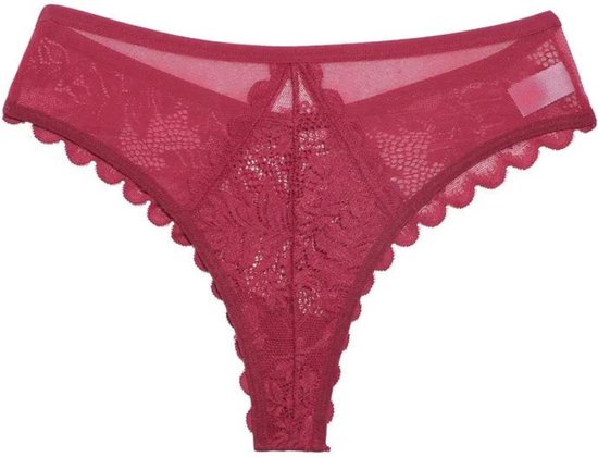 Sexy Brazilian Dames String - Kant - Rood - Dames Lingerie / Ondergoed - Maat L