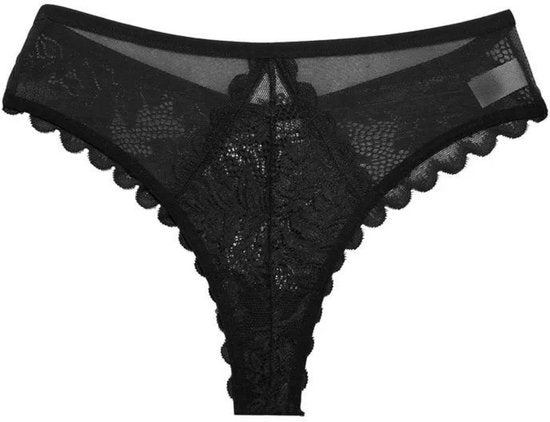 Sexy Brazilian Dames String - Kant - Set van 3 - Zwart - Dames Lingerie / Ondergoed - Maat L