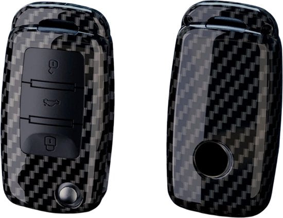 Sleutelcover - Gloss Carbon Look - Sleutelhoesje Geschikt voor Volkswagen Golf / Polo / Tiguan / Up / Passat / Seat Leon / Skoda Citigo - Key Cover - Auto Accessoires
