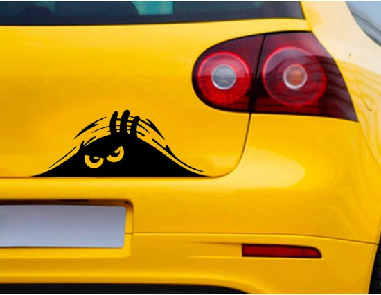 Autosticker - Boos Poppetje Cartoon - Grappige Auto Sticker Zwart - Hoogwaardig Vinyl - Autostickers Wrap Folie - universeel/alle automerken