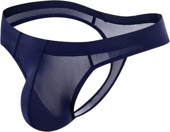 Heren String Transparant - G-String Doorzichtig Donkerblauw - Sexy Mesh Design - Mannen Onderbroek - Lingerie Voor Mannen - Ondergoed Maat M