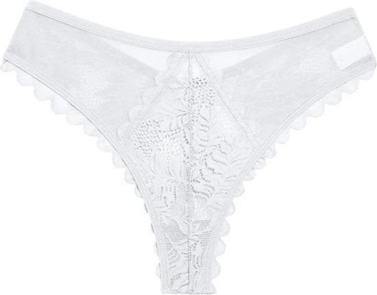 Sexy Brazilian Dames String - Kant - Wit - Dames Lingerie / Ondergoed - Maat S